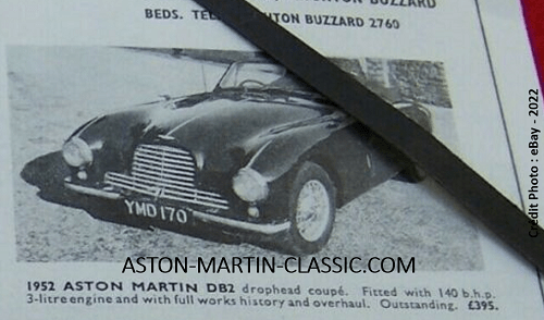 1965 Annonce Aston-Martin DB2 châssis LML-50-186 à vendre.