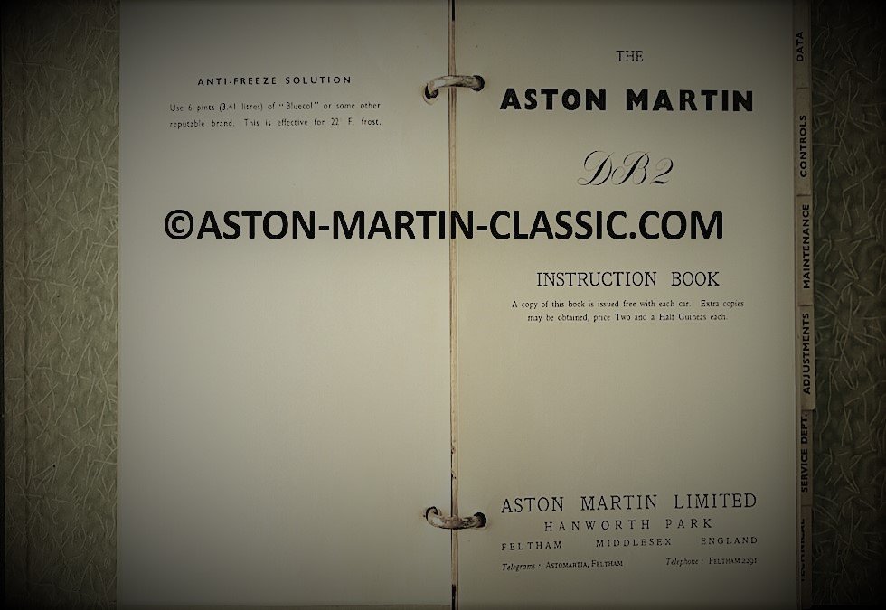 1953 ASTON MARTIN DB2 INSTRUCTION BOOK 